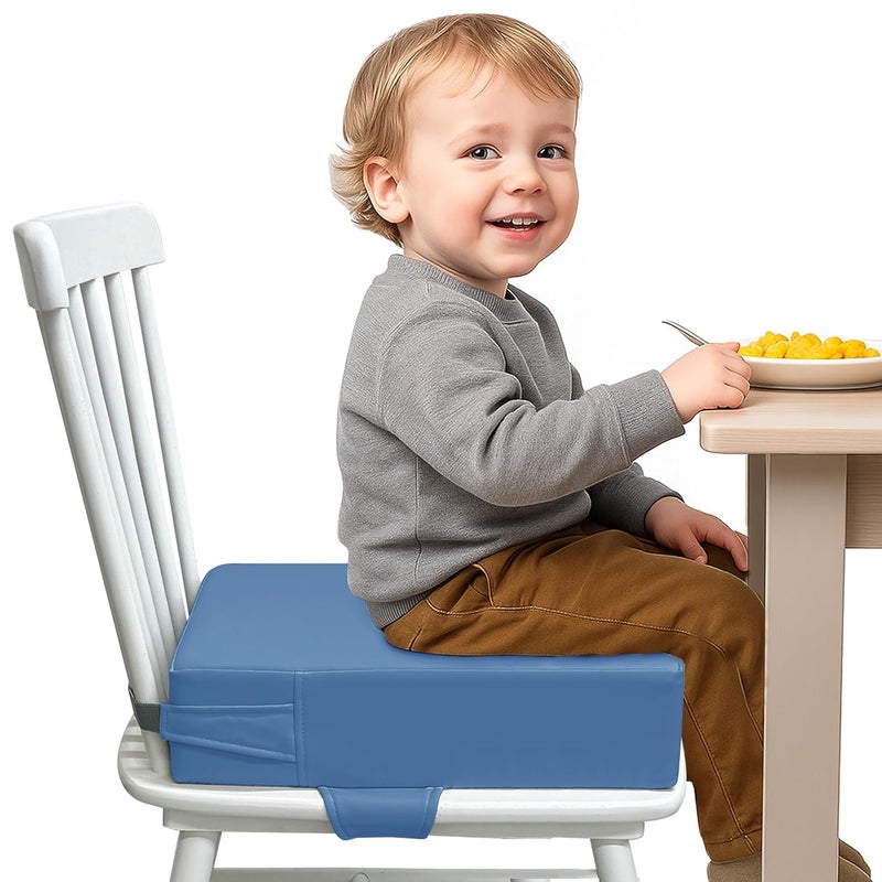 AAAini Toddler Booster Seat for Dining Table – PU Washable Cushion with Double Safe Straps, Non-Slip Bottom, Portable Travel Booster Seat for Toddlers (Blue) - Image 5